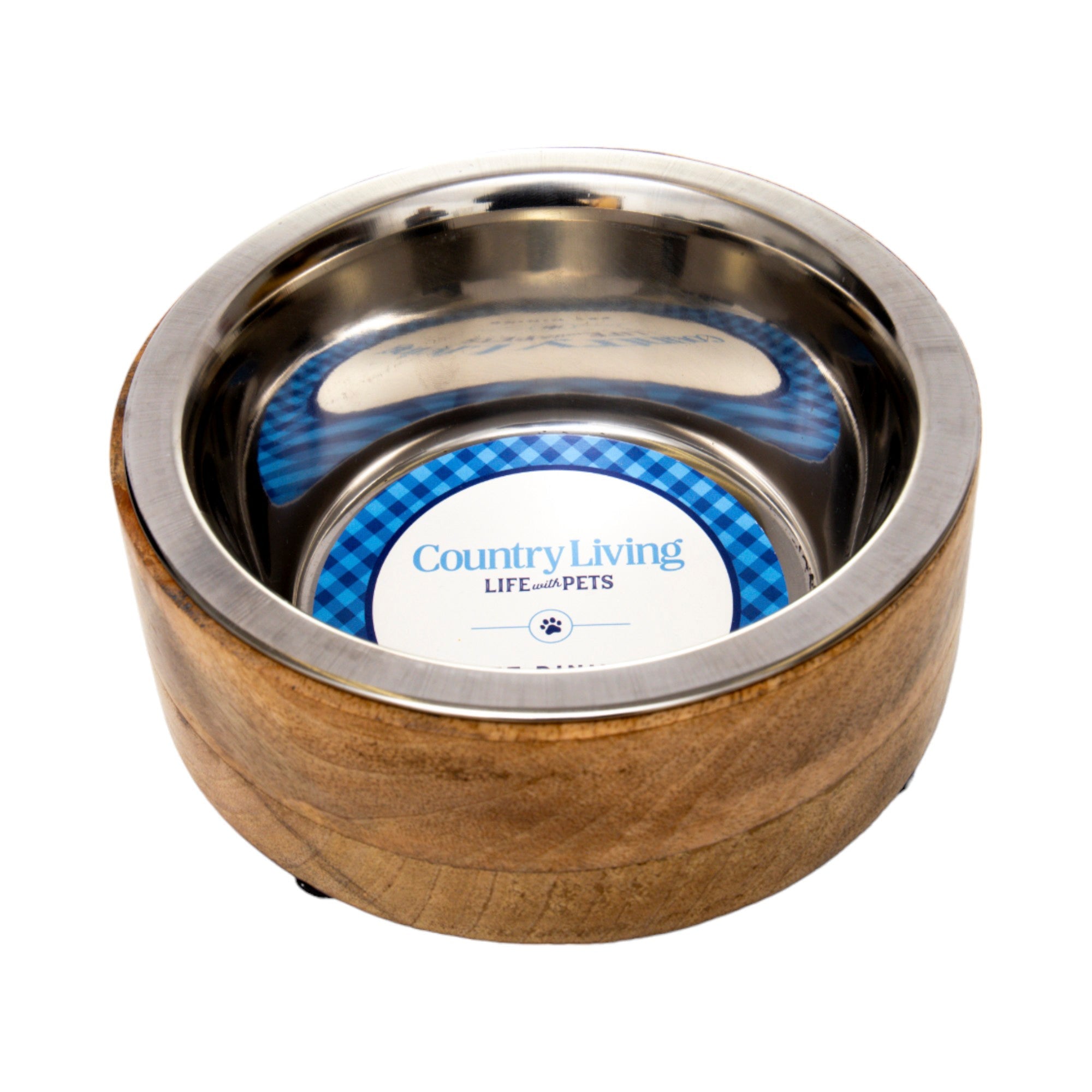 Modern Dog Bowl in Stainless Steel with Mango Wood Holder