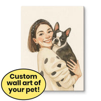 Personalized Pet and Owner Portrait on Canvas - Drawing and Watercolor Style