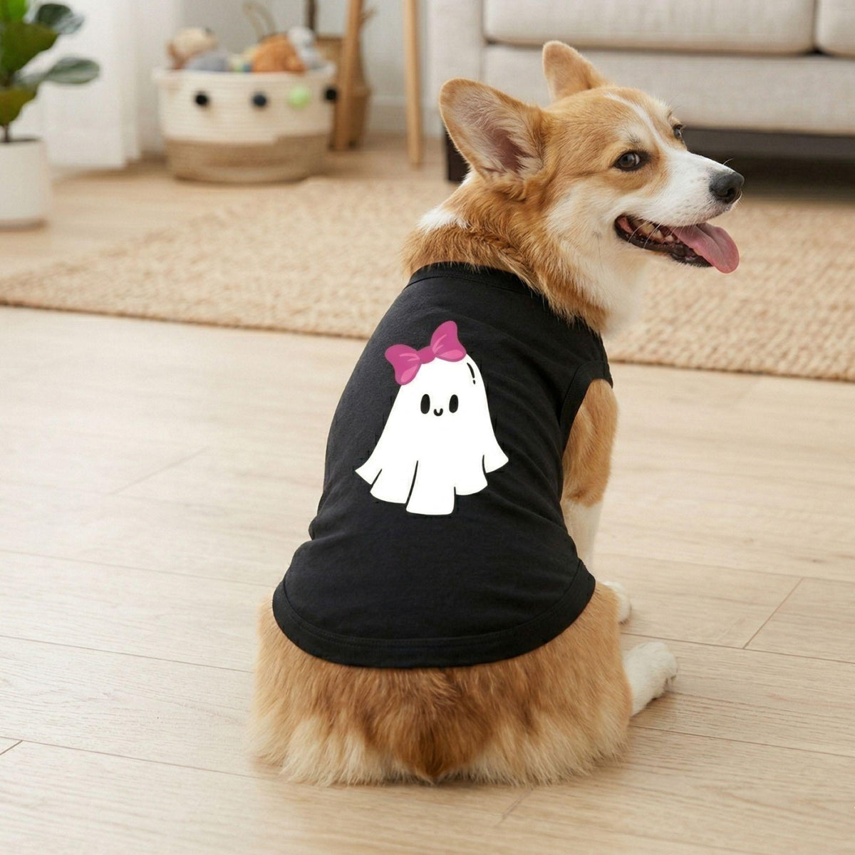 Cute Ghost with Bow Dog Shirt