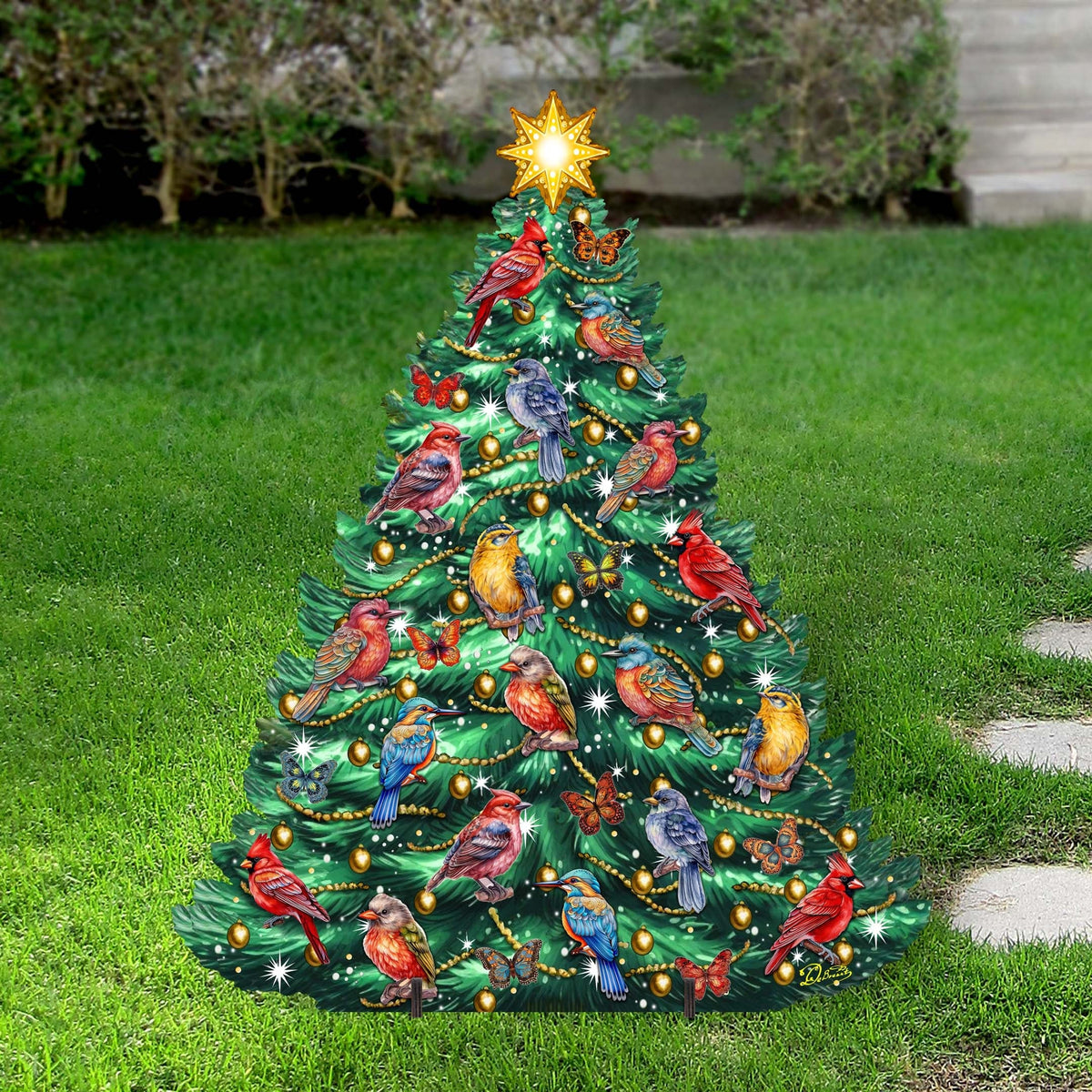 Christmas Tree & Winter Birds Freestanding Decoration