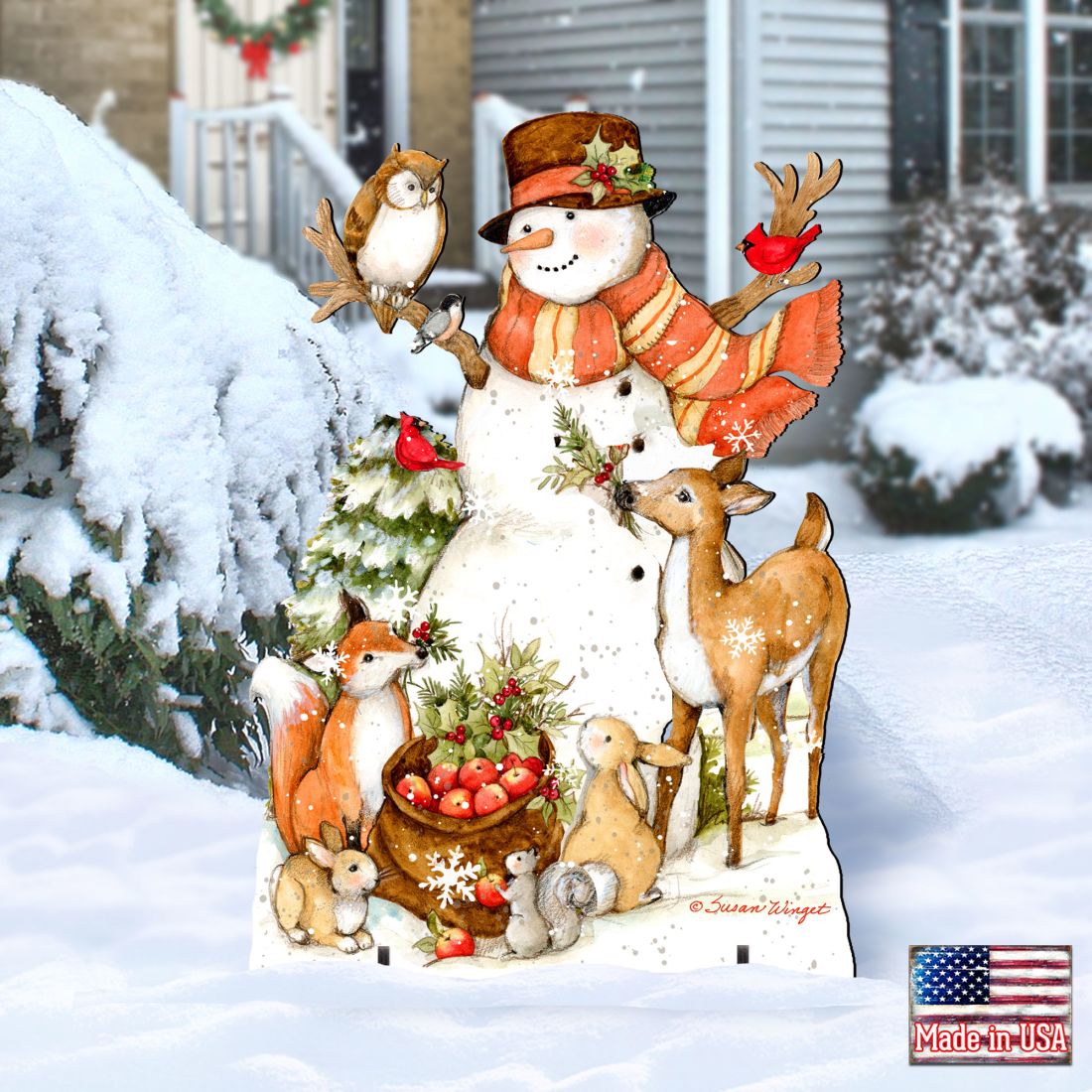 Storybook Snowman & Wildlife Friends Outdoor Decor