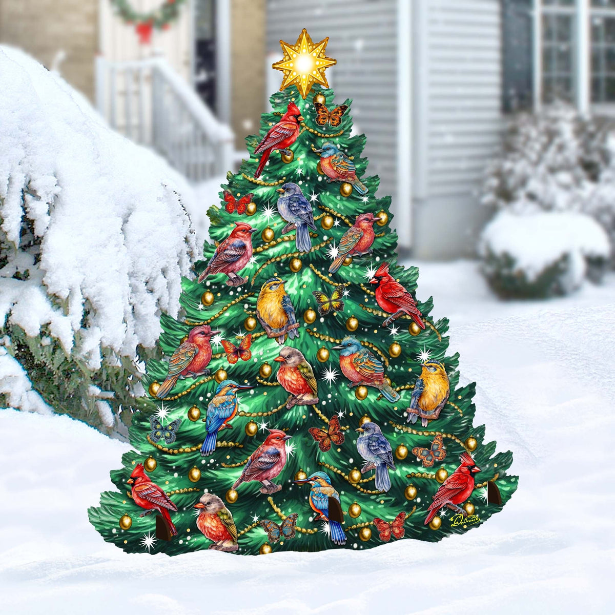 Christmas Tree & Winter Birds Freestanding Decoration