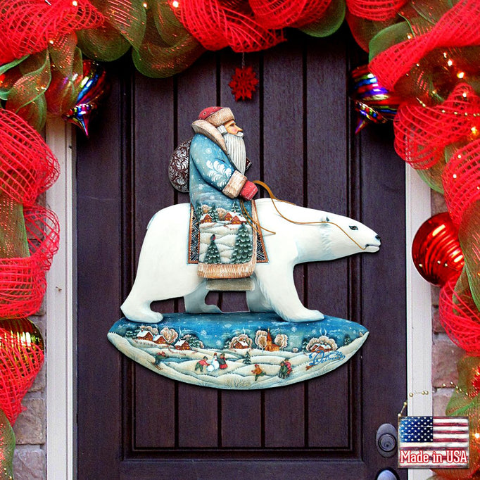 Scandinavian Santa On Polar Bear Christmas Door Decor
