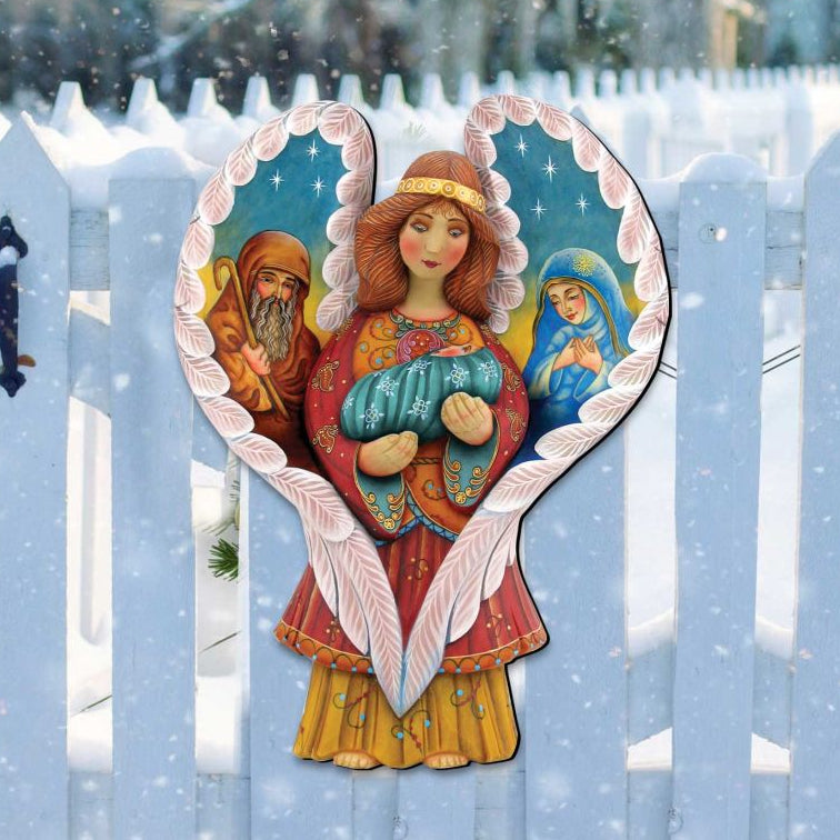 Folk Art Angel & Nativity Scene Door Hanger