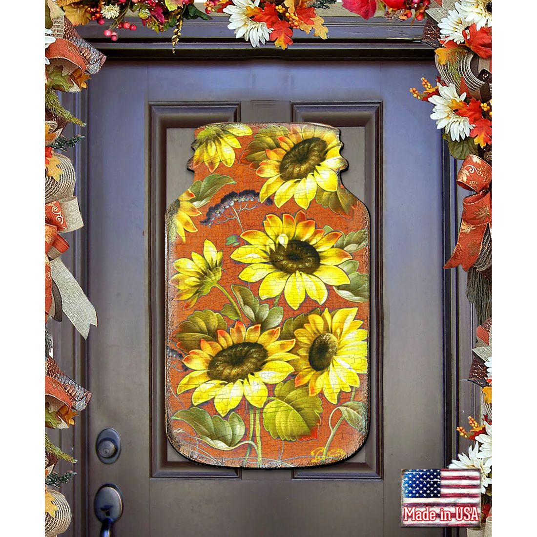 Sunflower Mason Jar Door Decor