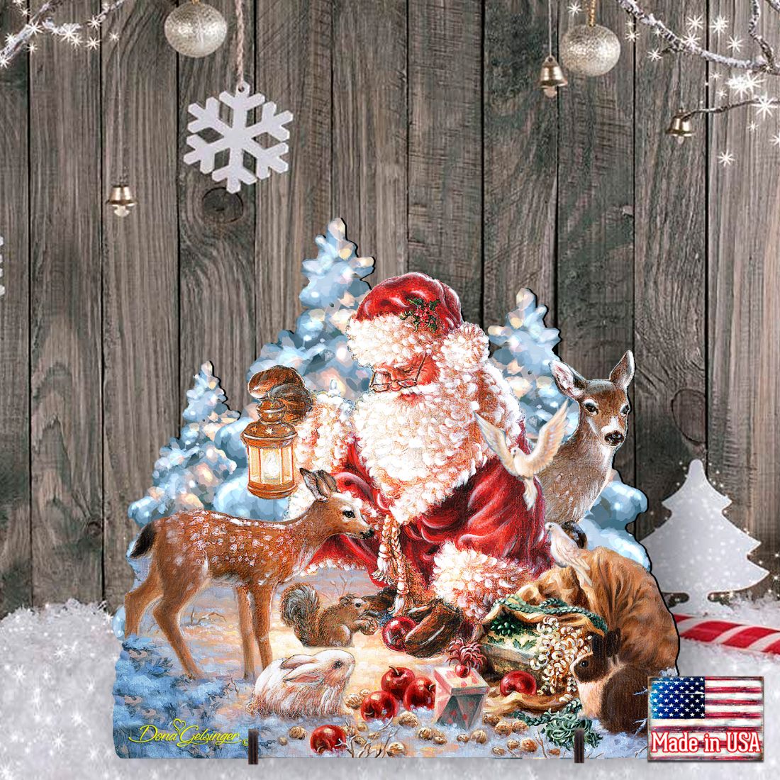 Old Saint Nick & Wildlife Friends Door Hanger Art