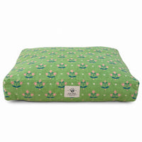 green graphic floral cat or dog rectangle pillow bed