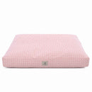 all pink feminine cottagecore rectangle pet bed on a white background. 