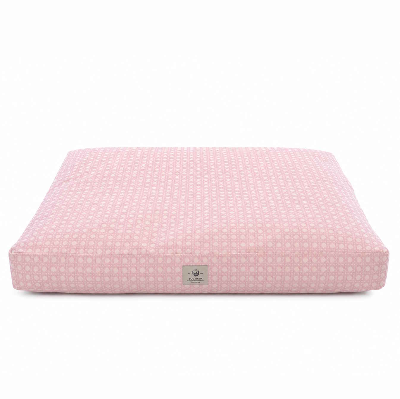 all pink feminine cottagecore rectangle pet bed on a white background. 