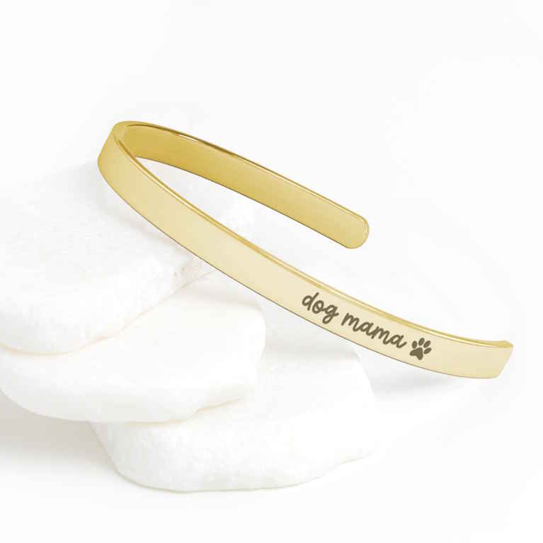 Dog Mama Cuff Bracelet in Gold, Rose Gold & Silver