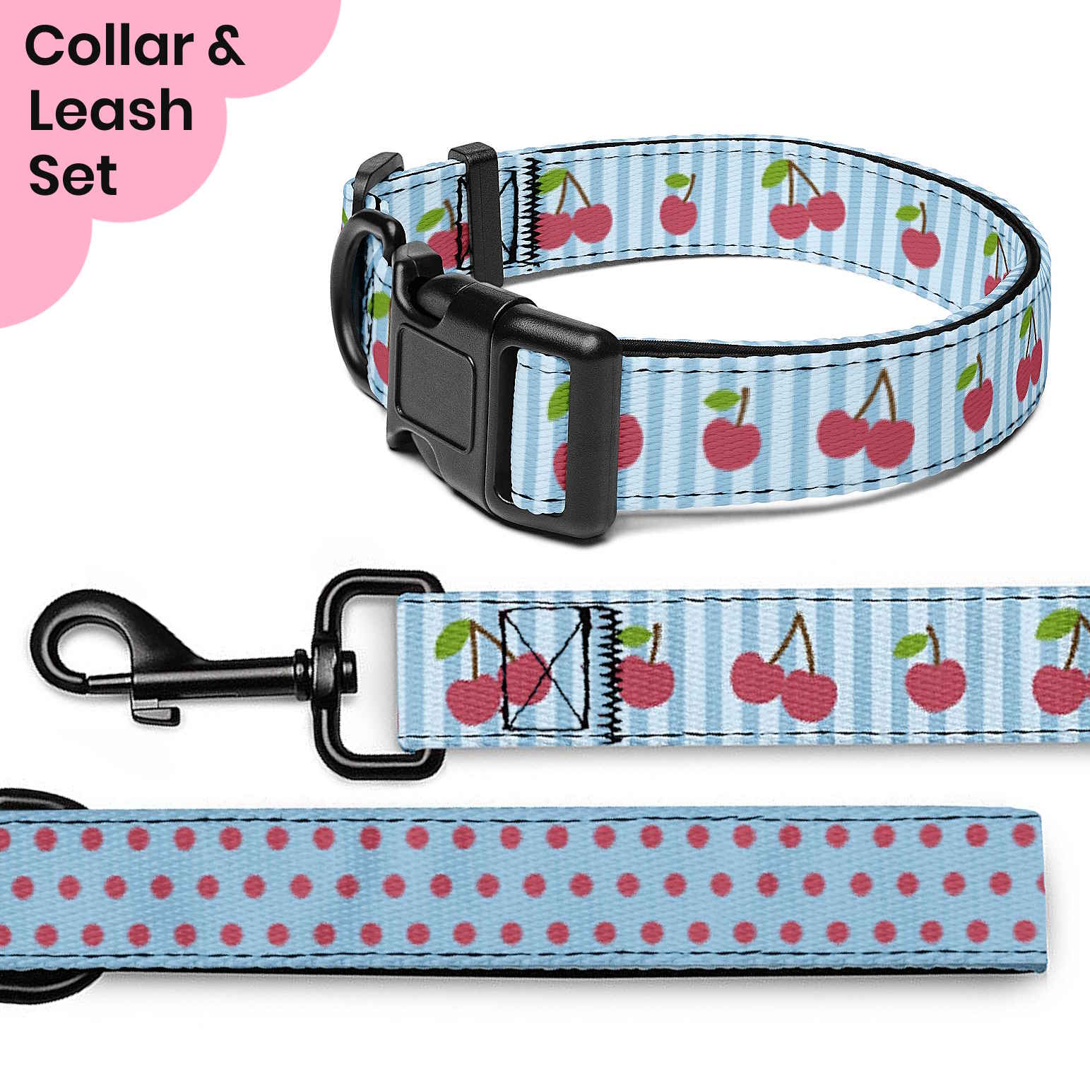 Cherry & Polka Dots Dog Collar & Leash