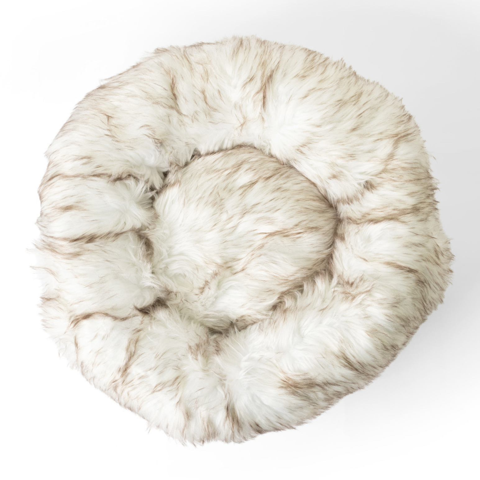 Luxurious Thick Faux-Fur Donut Pet Bed - White/Brown