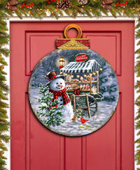 Hot Chocolate Snowman Winter Door Hanger
