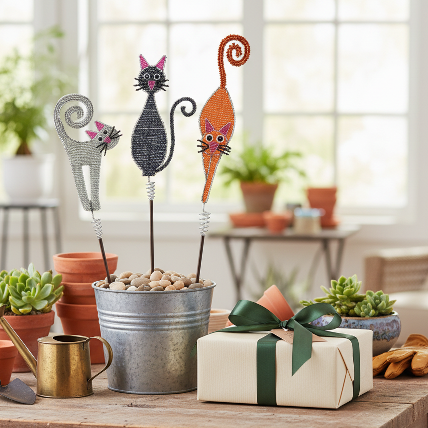 Whimsical Cat Garden Decor - Set of 3