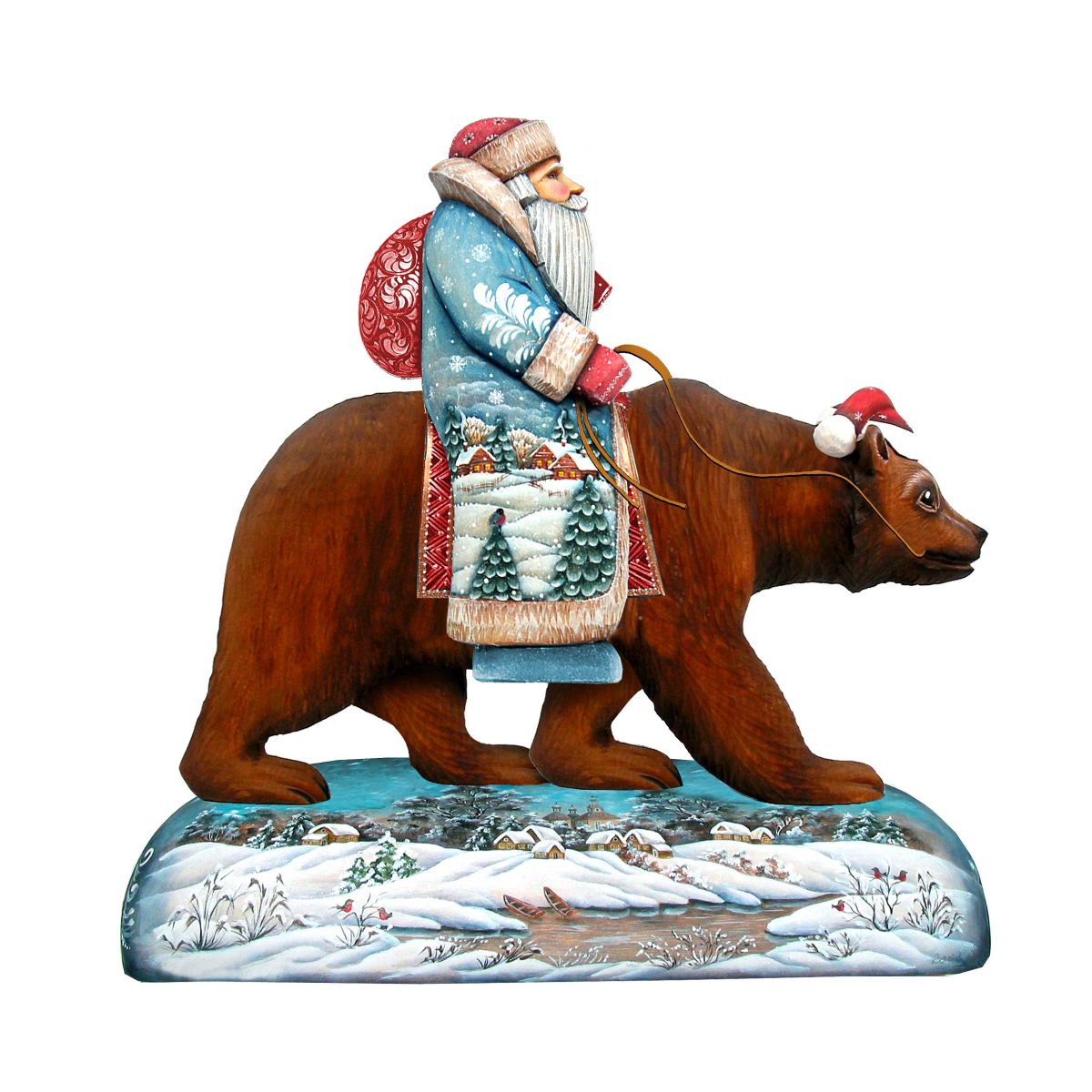 Folk Art Santa & Bear Wood Door Hanger