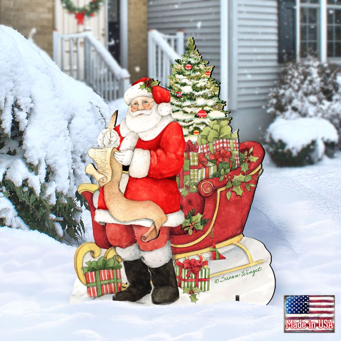 Santa & His Christmas List Outdoor Yard Sign