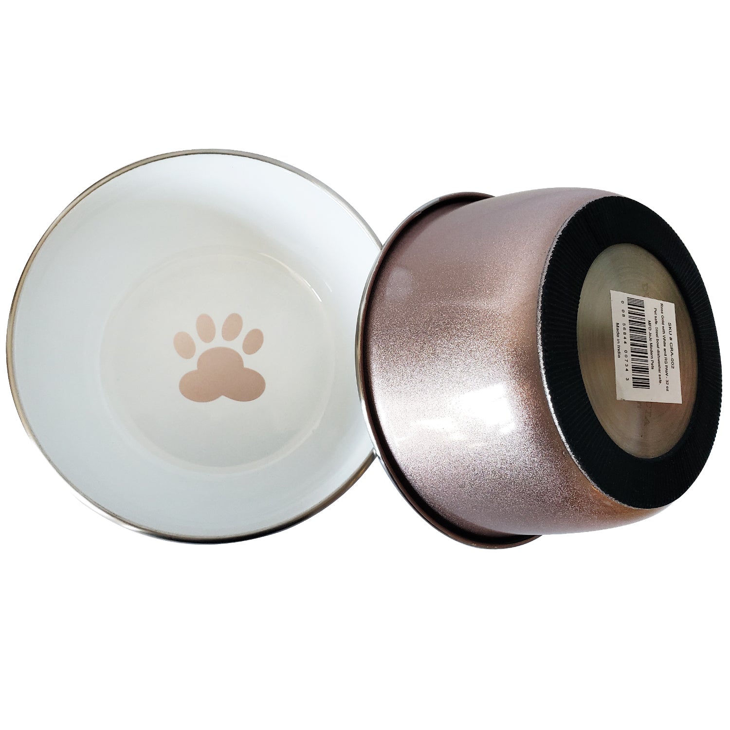 Deep Dog Bowl in Stainless Steel - Rose Gold & Paw Print