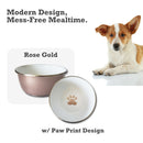 Deep Dog Bowl in Stainless Steel - Rose Gold & Paw Print