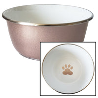 Deep Dog Bowl in Stainless Steel - Rose Gold & Paw Print