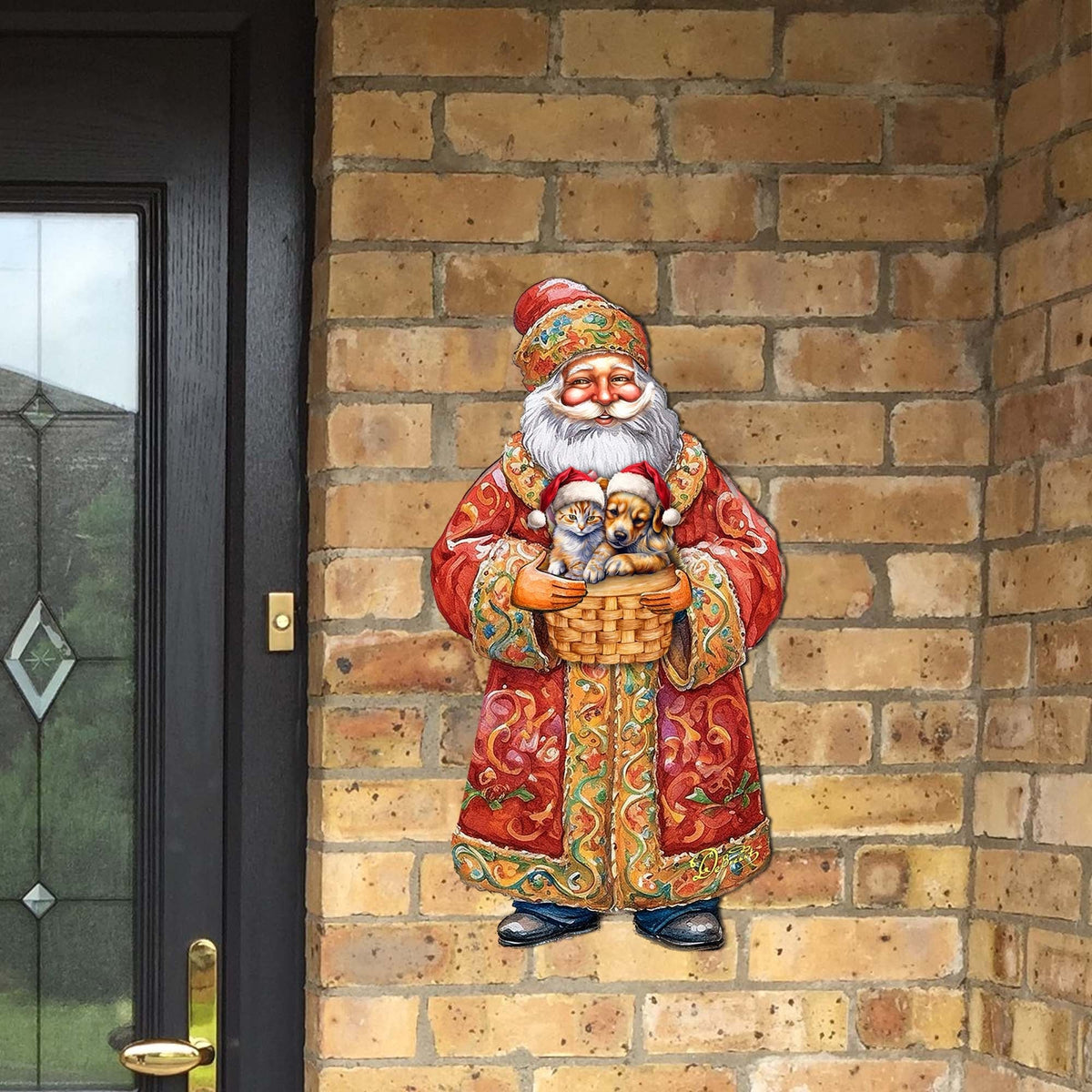 St Nick, Kitten & Puppy Wood Door Art