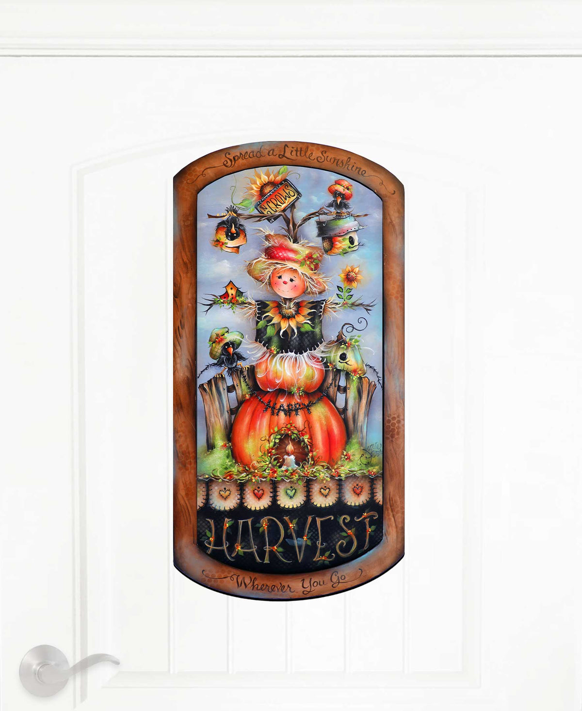 Cute Scarecrow Autumn Wood Door Art