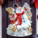 Vintage snowman, squirell, rabbit, bunny, reindeer front entry door wood art decor