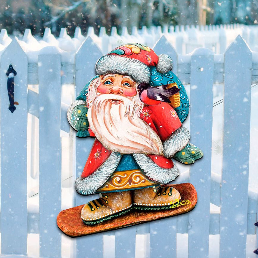 Cool Snowboarding Santa Door Hanger