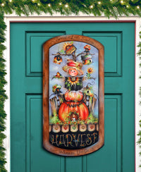 Cute Scarecrow Autumn Wood Door Art