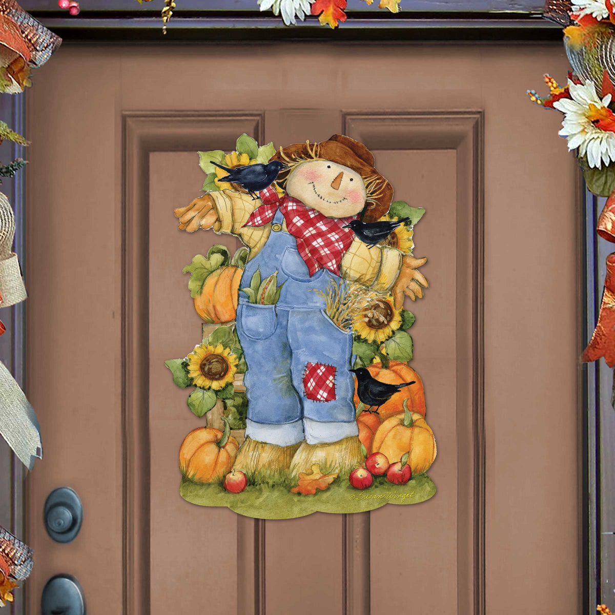 Harvest Scarecrow Wood Door Art