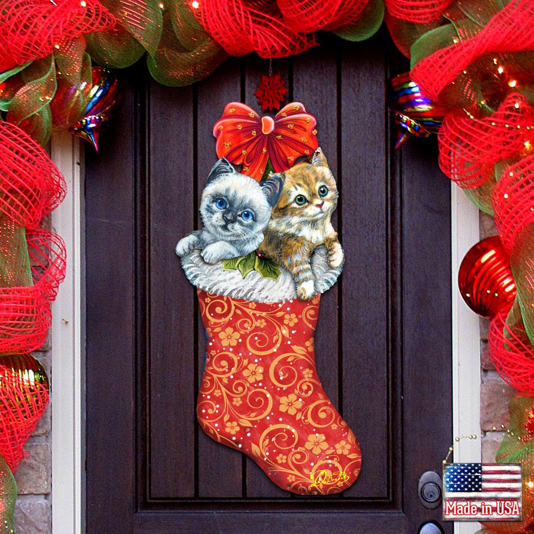 Christmas Morning Kitten Surprise Door Hanger