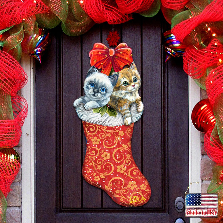 Christmas Morning Kitten Surprise Door Hanger