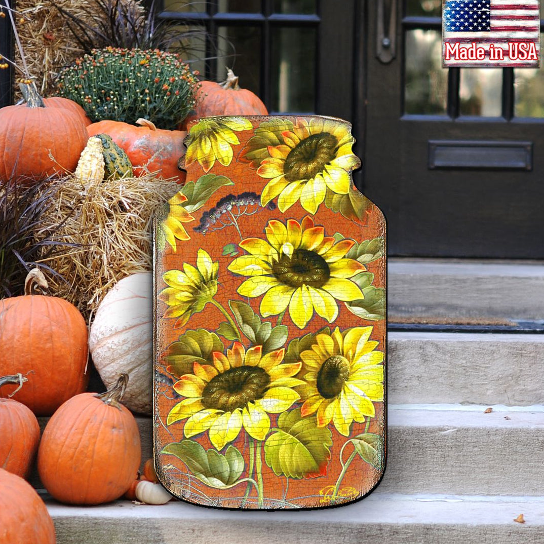 Sunflower Mason Jar Fall Wood Door Decor