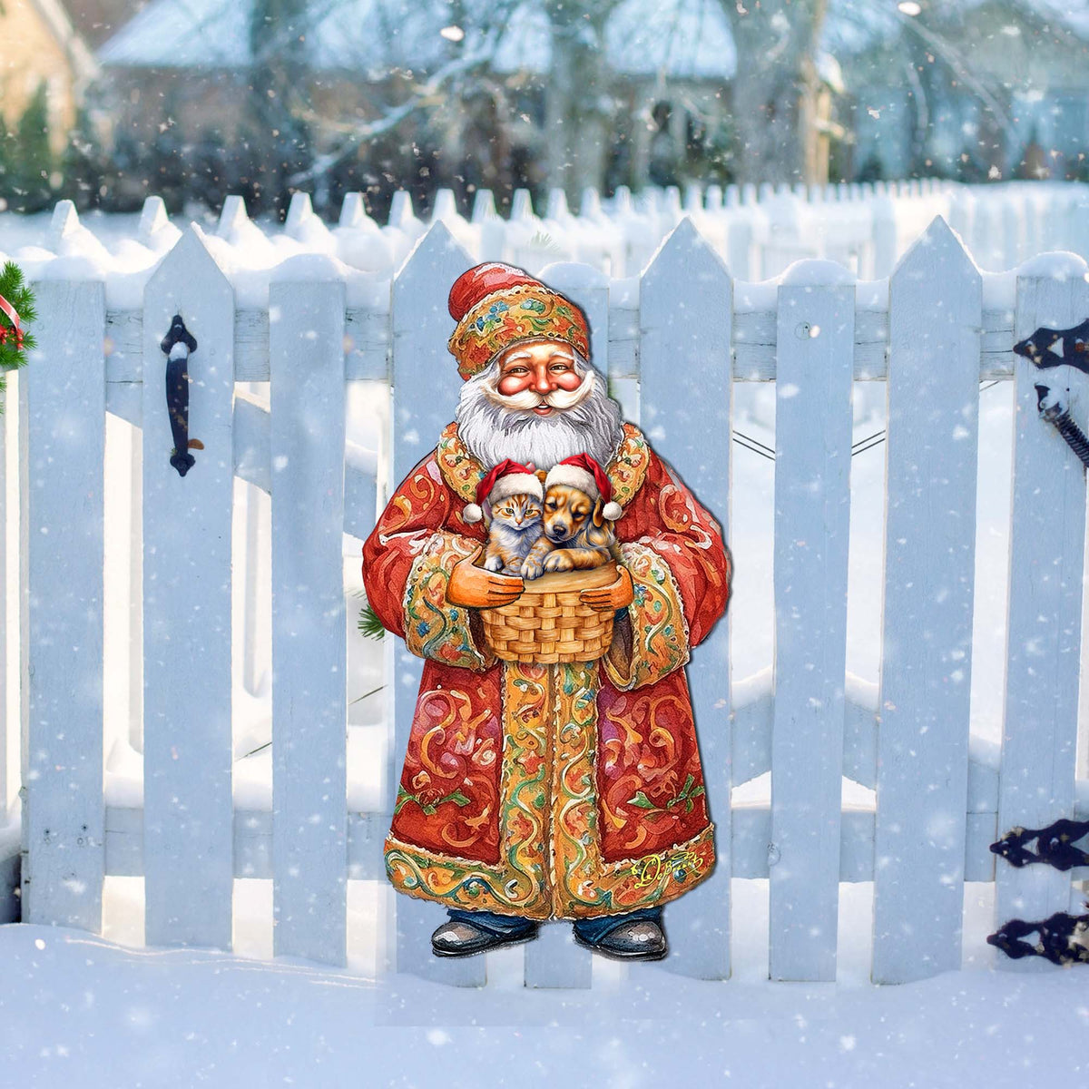 St Nick, Kitten & Puppy Wood Door Art