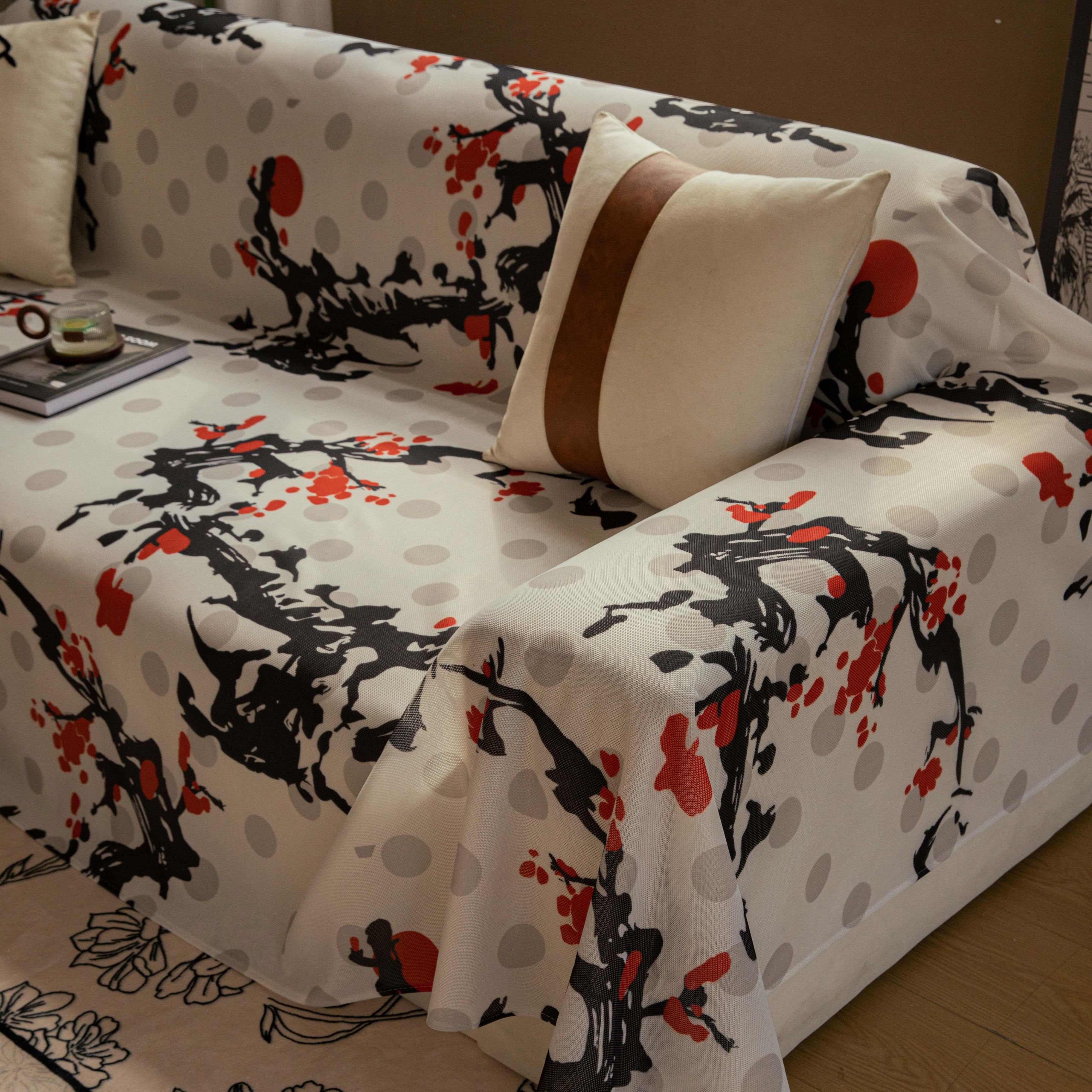 Japanese Plum Blossoms Sofa & Chair Slipcover - Ice Silk Cooling Fabric