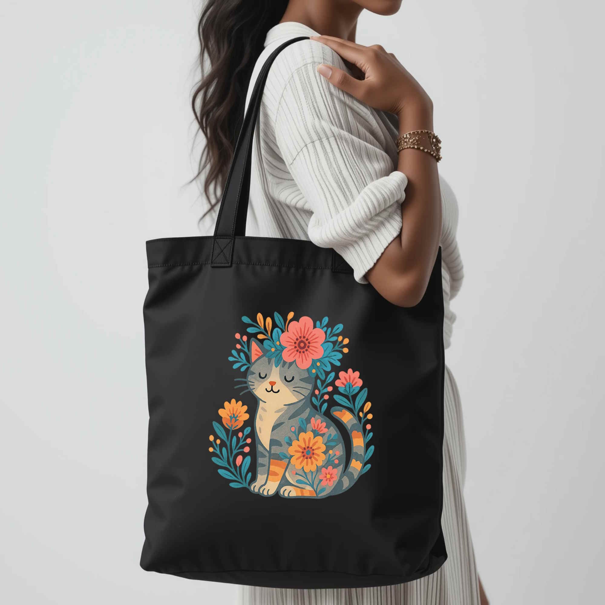 Kitty & Flowers Eco-friendly Tote Bag