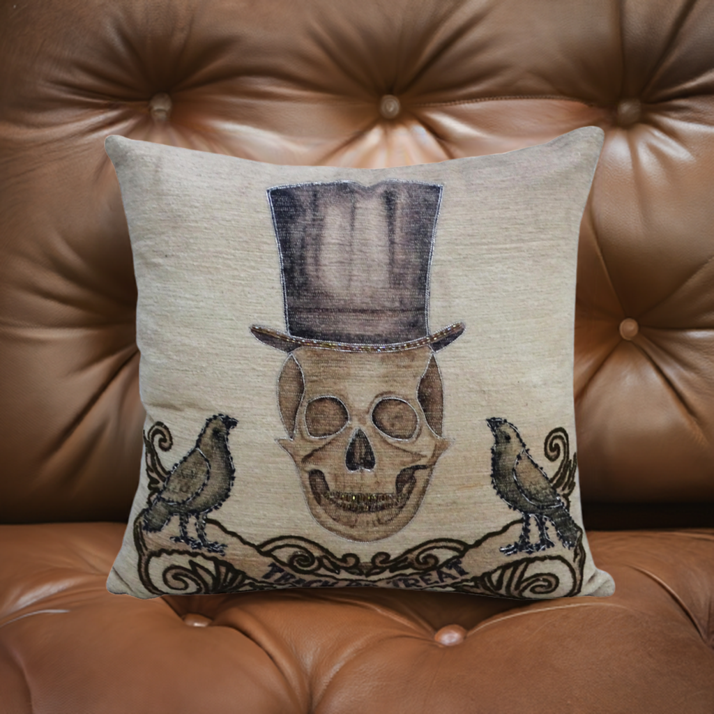 Skull Trick or Treat Halloween Embroidered Pillow: 20" x 20"