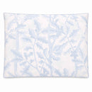 A rectangular cat and dog bed featuring a light blue botanical leaf pattern on a white background, shown against a plain white studio backdrop.