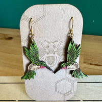 Green and White Hummingbirds Earrings