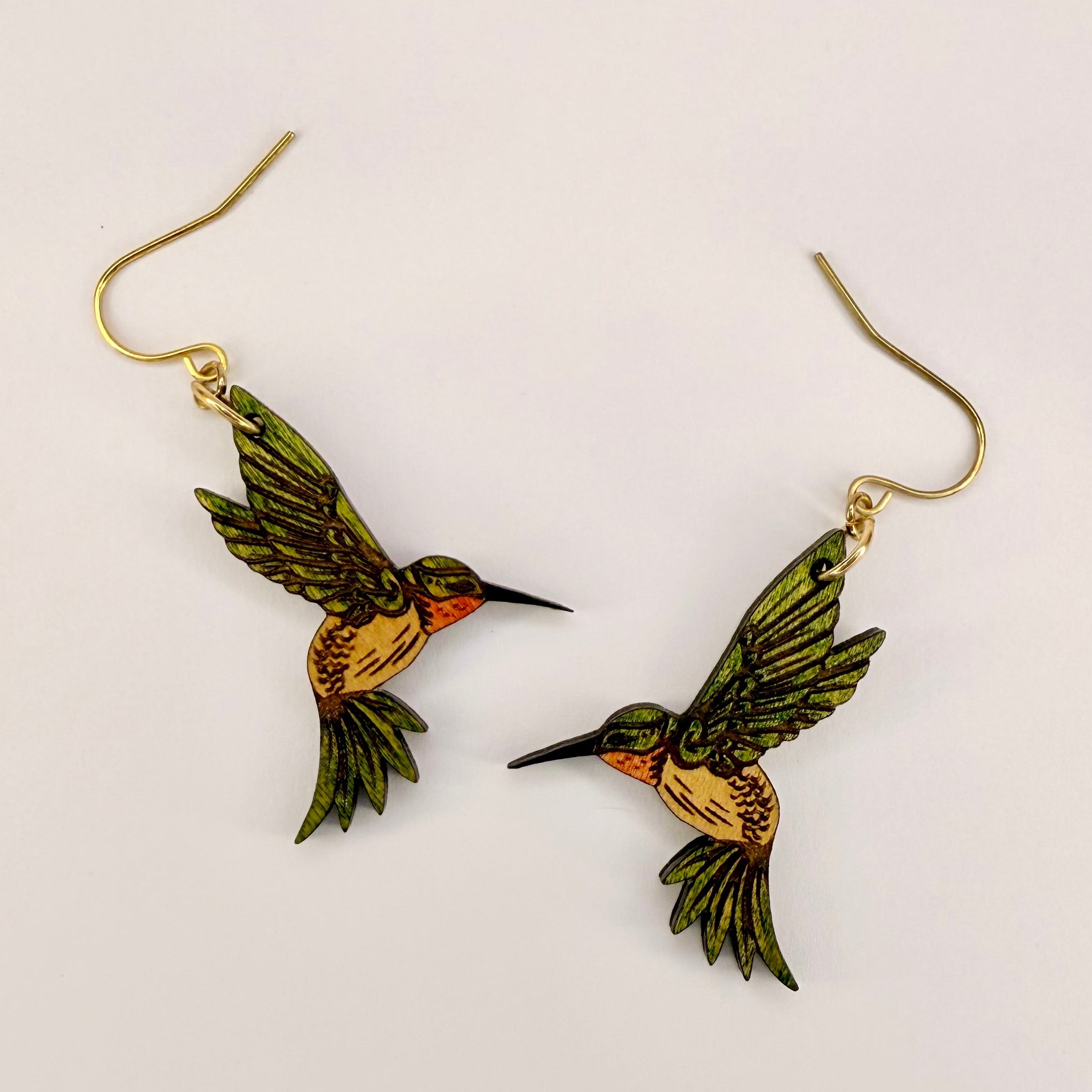 Green and White Hummingbirds Earrings