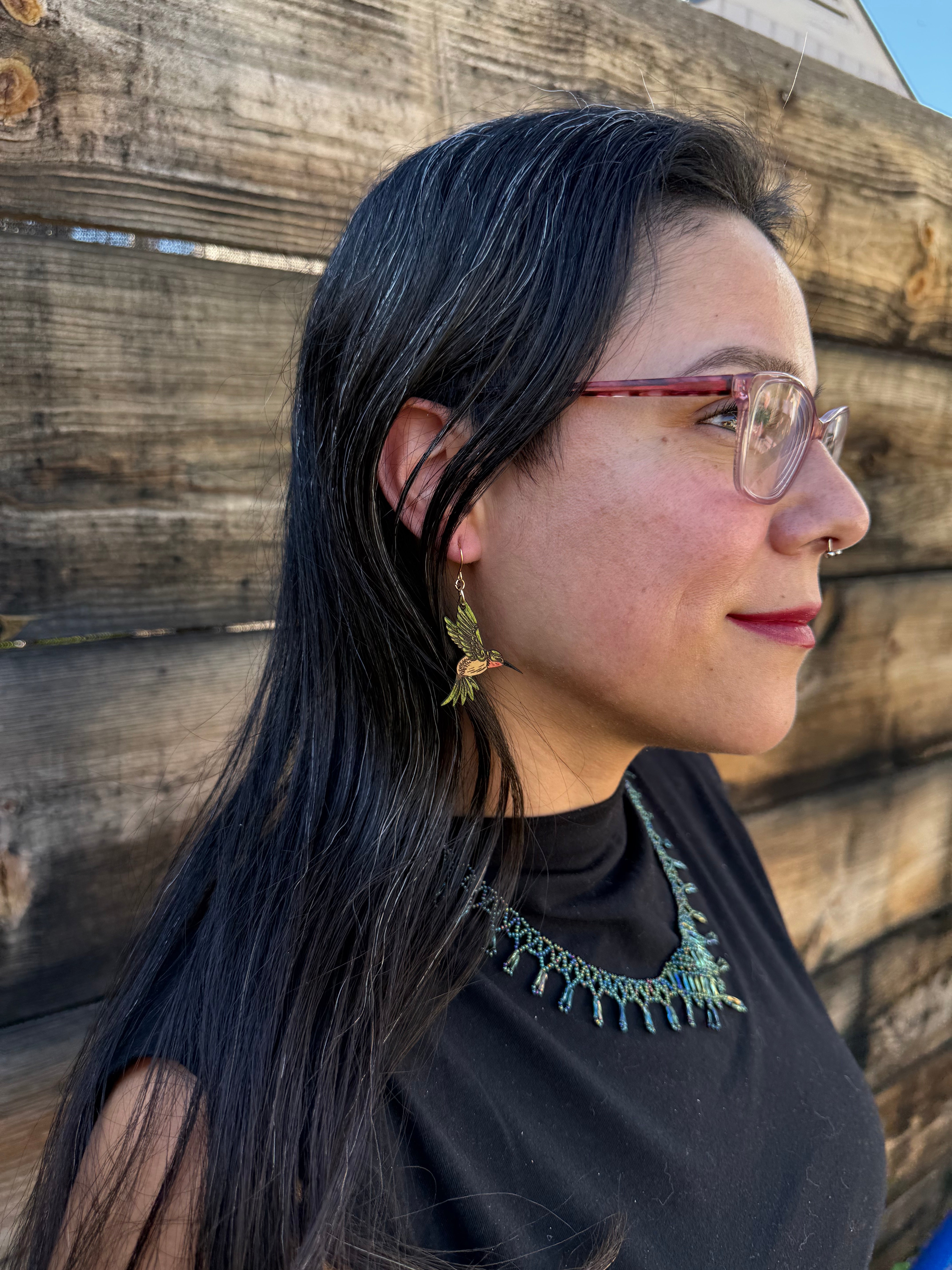 Green and White Hummingbirds Earrings
