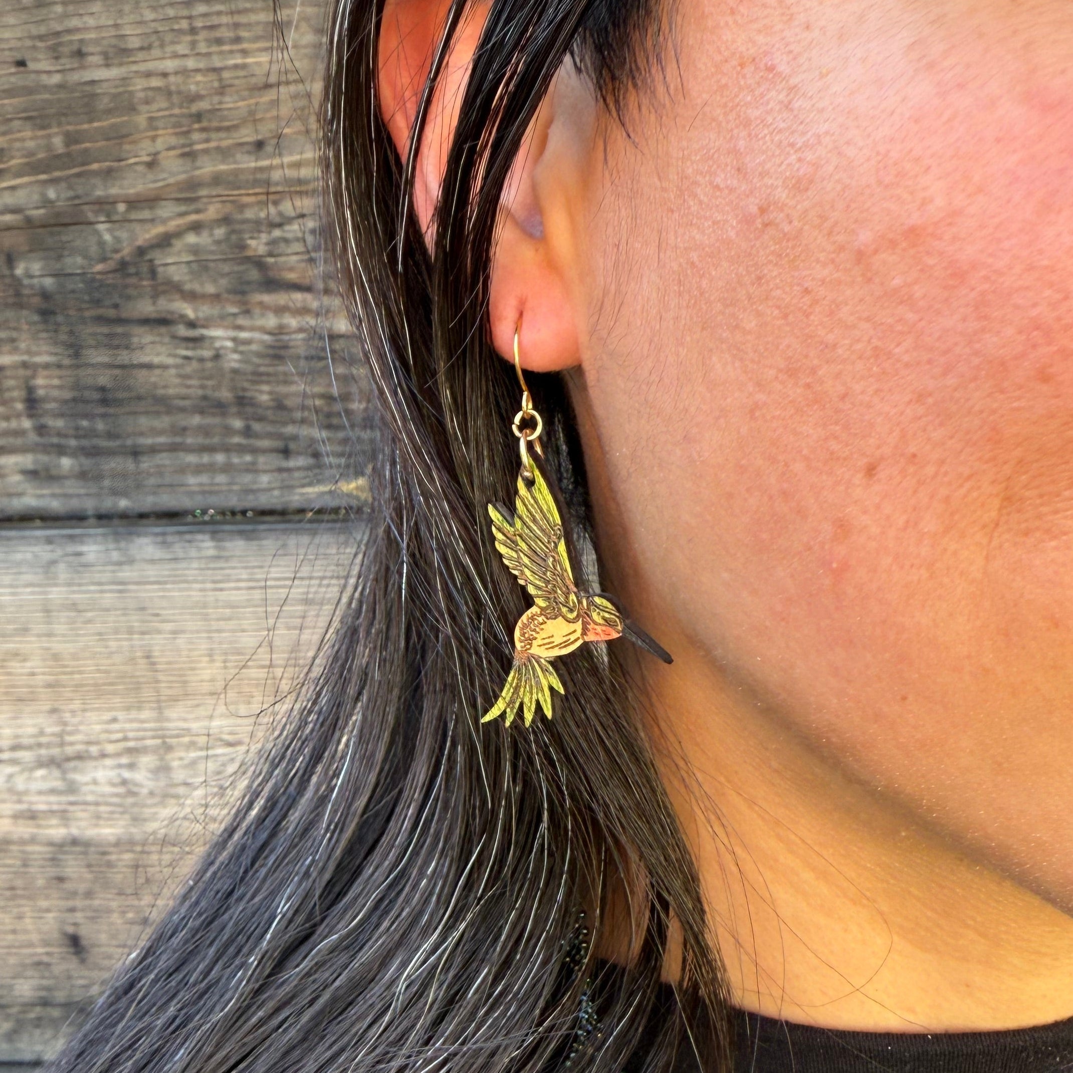 Green and White Hummingbirds Earrings