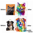 Pet Picture on Canvas in Colorful, Fun Watercolor Style - Custom Portrait