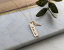 Personalized Angel Wing Memorial Bar Necklace