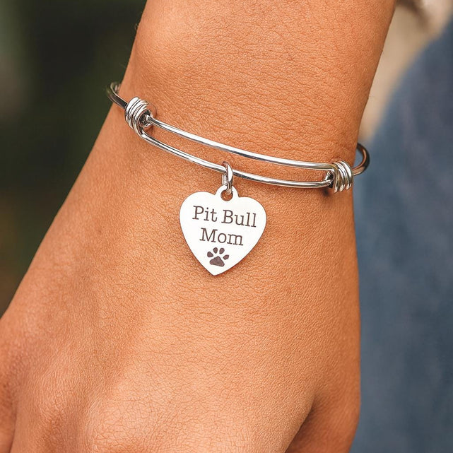 Pit Bull Mom Heart Charm Bracelet