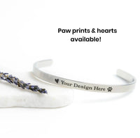 Personalized Name Custom Cuff Bracelet Silver, Heart, Paw Print
