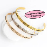 Personalized Name Custom Cuff Bracelet Gold, Silver, Rose Gold Heart, Paw Print