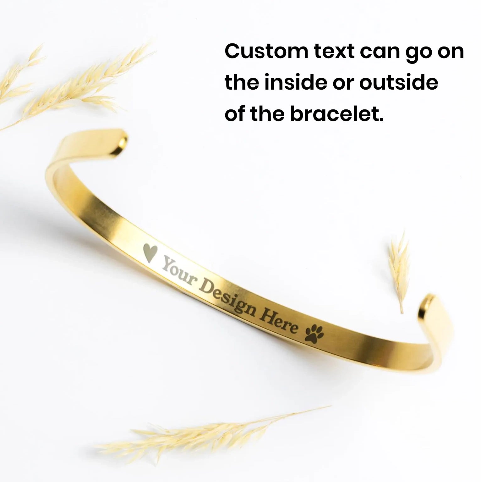 Personalized Name Custom Cuff Bracelet Gold, Heart, Paw Print
