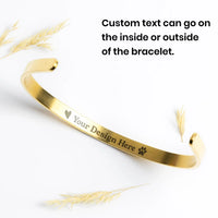 Personalized Name Custom Cuff Bracelet Gold, Heart, Paw Print