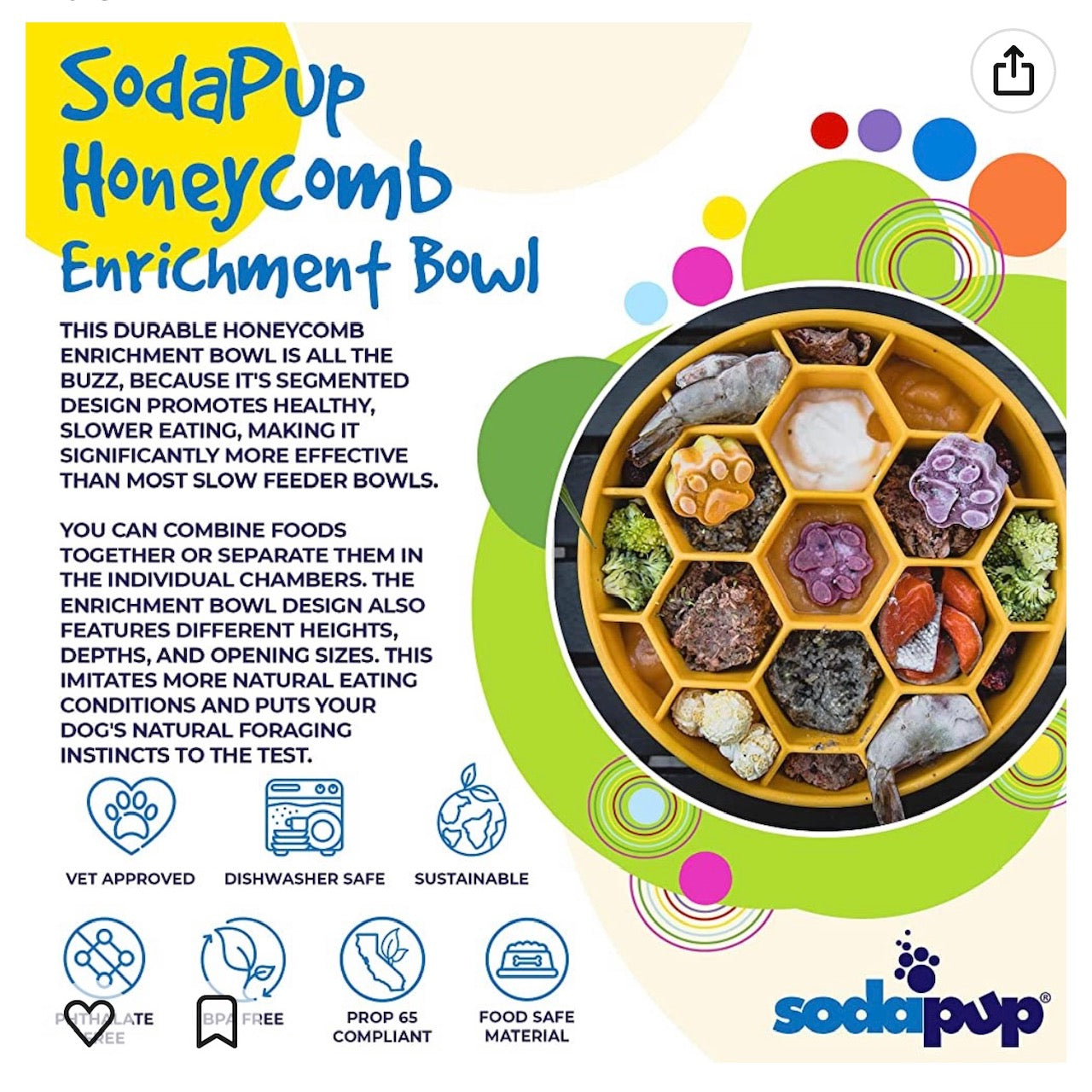 Honeycomb Slow Feeder Dog Bowl for Enrichment - 8" diameter x 2" deep