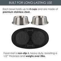 Stainless Steel Dog Bowls with Non-Slip Rubber Food Mat Set – 4 Cup | BREKX